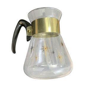 Vintage Corning Pyrex Atomic Starburst Coffee Carafe Gold 6 Cup